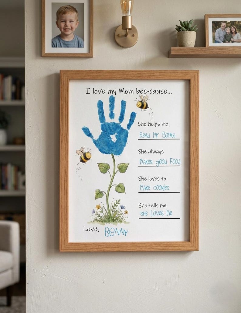Mom Handprint Art Gift, Bee-cause I Love You, Mother's Day Craft ...