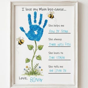 Regalo artístico con la huella de la mano de mamá, Abeja - Porque te quiero, Manualidad para el Día de la Madre (Descarga digital)