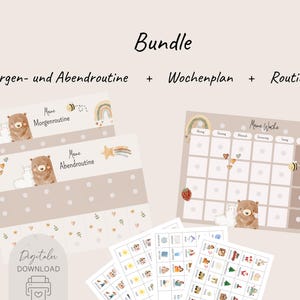 Morning & Evening Routine Bundle and Weekly Planner for Children (Bear) with Routine Cards | Routine Planner for Children | Digital File | Printable PDF