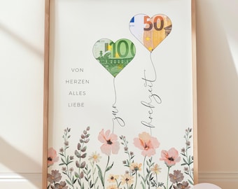 Regalo de boda en efectivo | Regalo de última hora para los novios | PDF imprimible descargable al instante | Regalo de boda: Prado de flores