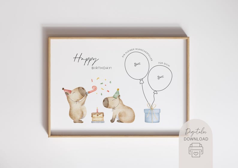 Regalo de cumpleaños | Cumplidor de deseos | Regalo de última hora para niños y adultos | Descarga instantánea en PDF para imprimir | Regalo de dinero de capibara imagen 2