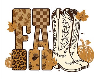 Western Fall PNG, Cowboy Boots, Leopard Print (Digital Download)