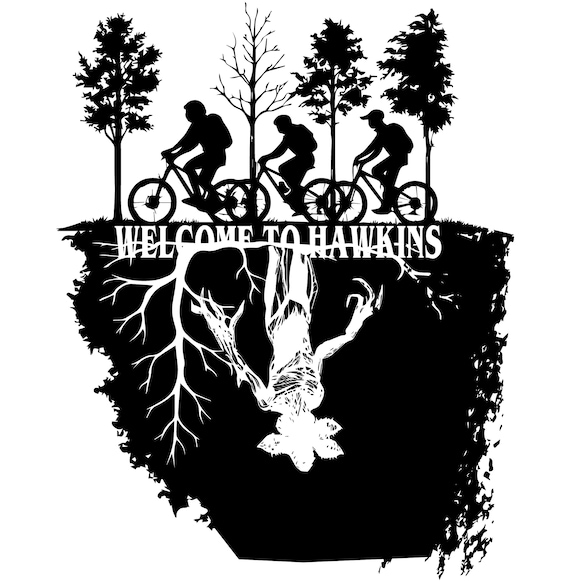 Welcome to Hawkins SVG PNG, Upside Down Bike Riders Design