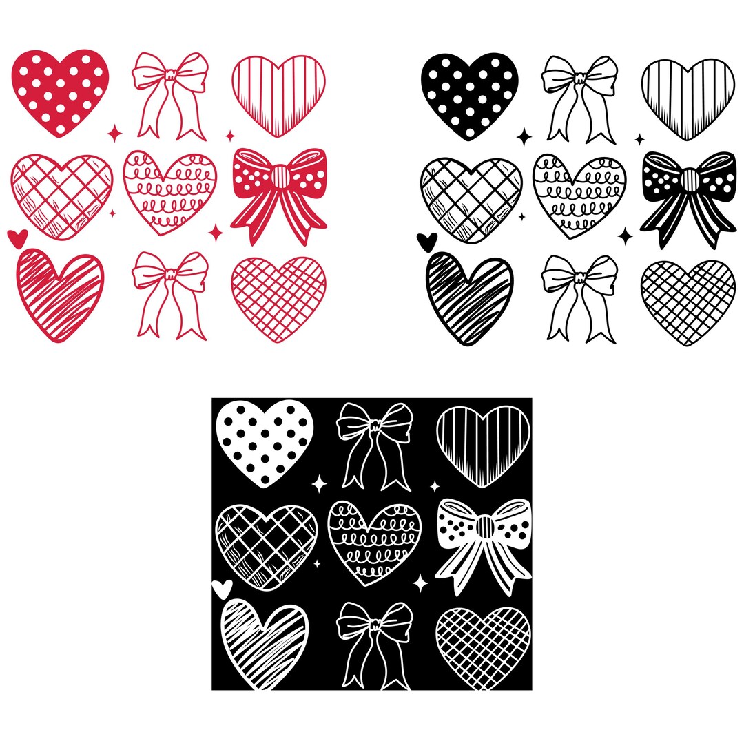Valentine Heart Doodle Bundle SVG PNG | 3 Color Variations - Etsy