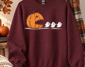 Halloween Pumpkin Ghost Shirt, Spooky Season T-Shirt, Funny Ghost Tee, Vintage Halloween Sweatshirt, Fall Graphic Shirt