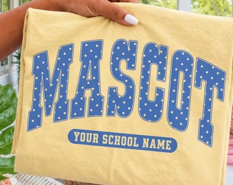 Custom School Mascot Shirt, Personalized School Name Tee, Comfort Colors Team Spirit T-Shirt, Polka Dot Mascot Teacher Shirt