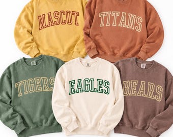 Custom Mascot Sweatshirt, Personalized Team Name Crewneck, Vintage Varsity School Spirit Sweatshirt, Tigers Eagles Bears Gift