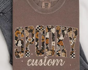 Custom Spooky Shirt, Personalized Halloween T Shirt, Floral Ghost Tee, Comfort Colors Halloween Shirt, Retro Fall Teacher Gift
