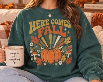 Here Comes Fall Sweatshirt, Retro Pumpkin Crewneck, Vintage Autumn Sweatshirt, Cozy Fall Shirt, Comfort Colors Fall Sweater