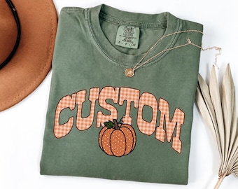 Custom Fall Sweatshirt, Personalized Pumpkin Shirt, Gingham Name Crewneck, Autumn Teacher Sweatshirt, Thanksgiving Gift