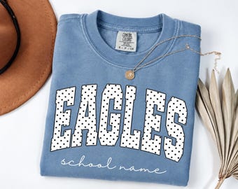 Custom Eagles School shirt, Personalized Mascot Crewneck, School Spirit Shirt, Teacher Team Shirt, Polka Dot Design