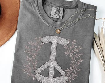 Comfort Colors,Peace Sign Shirt, Boho Peace Symbol Tee, Hippie Peace Shirt, Vintage Peace Graphic Tee, Retro Peace Sign Shirt