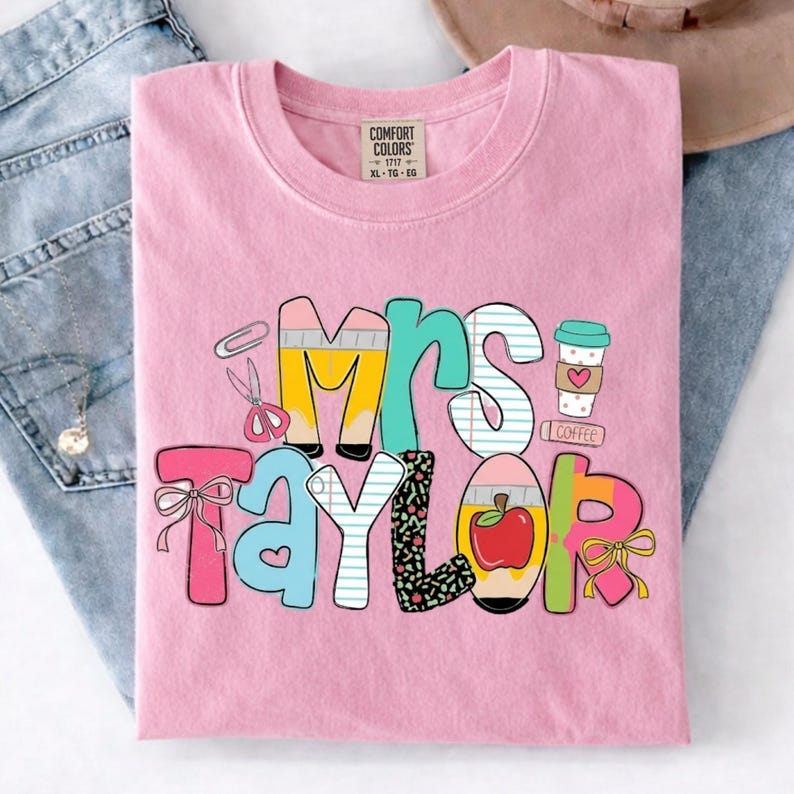 Personalized Teacher Shirt, Custom Name Teacher Tee, Mrs Teacher Shirt, Cute Teacher Gift, Back To School Shirt, Kindergarten Teacher Tee image 2