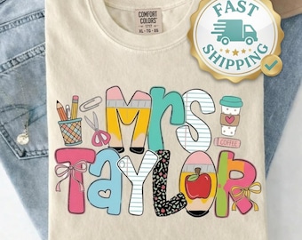 Personalized Teacher Shirt, Custom Name Teacher Tee, Mrs Teacher Shirt, Cute Teacher Gift, Back To School Shirt, Kindergarten Teacher Tee