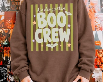 Kindergarten Boo Crew Shirt, Halloween Teacher T-Shirt, Spooky Season Teacher Tee, Kindergarten Teacher Gift, Fall School Shirt