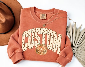 Custom Name Sweatshirt, Personalized Fall Pumpkin Crewneck, Leopard Print Autumn Shirt, Teacher Halloween Thanksgiving Gift