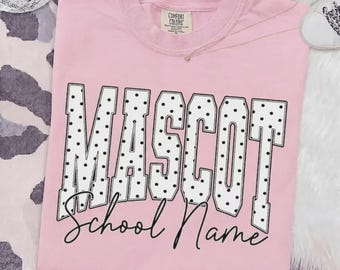 Custom Mascot Shirt, Personalized School Spirit Tee, Comfort Colors Teacher Shirt, Polka Dot Varsity Team Shirt, School Name Gift