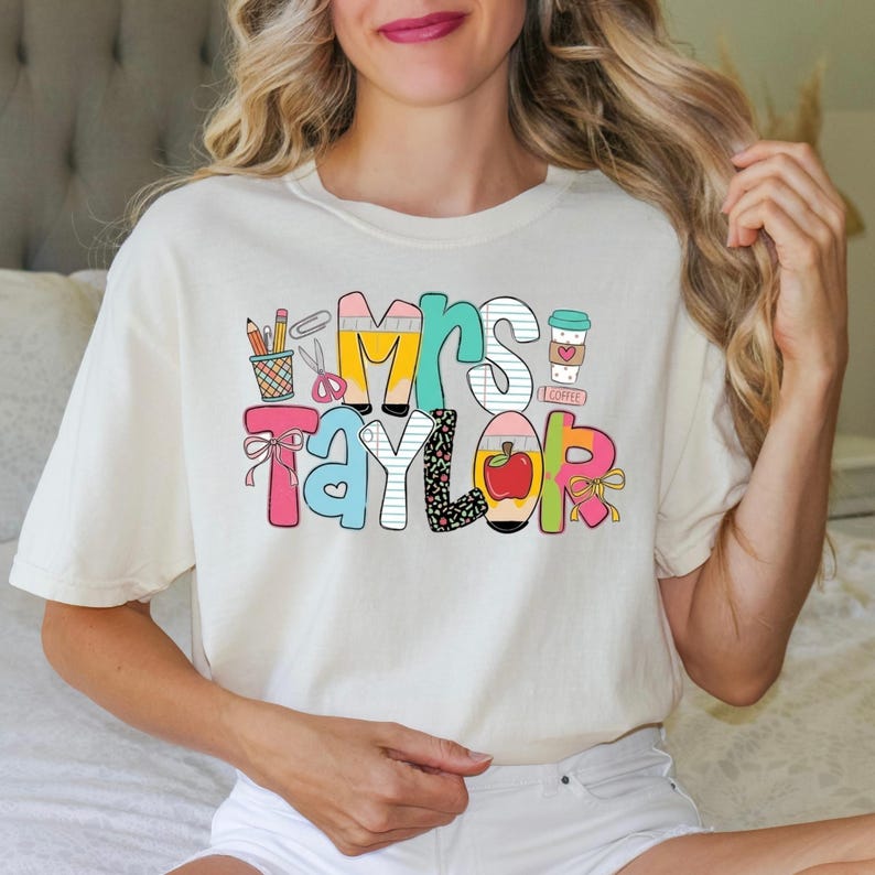 Personalized Teacher Shirt, Custom Name Teacher Tee, Mrs Teacher Shirt, Cute Teacher Gift, Back To School Shirt, Kindergarten Teacher Tee image 11