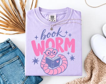 Book Worm Comfort Colors Shirt, Reading Teacher Gift, Librarian Shirt, Book Lover Tee, Cute Reading Worm T-Shirt, Teacher Shirt