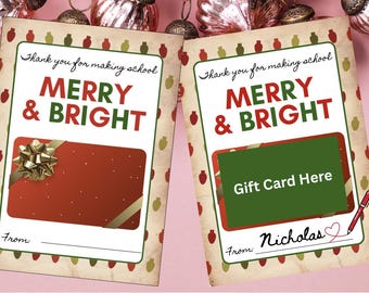 Printable Teacher Christmas Gift Card Holders 5x7 | DIY Holiday Teacher Gifts | Instant Download | Classroom Christmas Presents