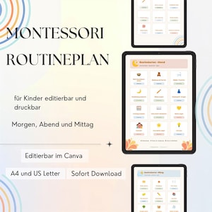 Montessori Routineplan für Kinder | Editierbar in Canva | Routinekarten, Belohnungstafel & Wochenplan | A4 , US Letter | Sofort-Download