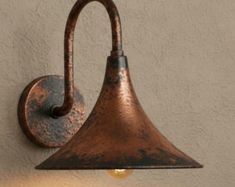 Aplique de pared rústico de cobre: lámpara de pared vintage para exteriores hecha a mano