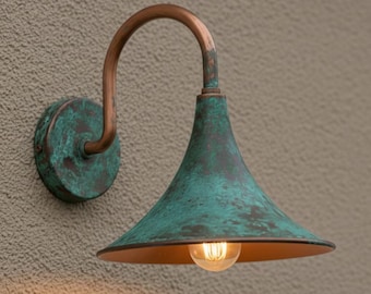 Handmade Copper Wall Sconce, Green Patina, Industrial Lighting