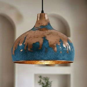 Patina Blue Copper Lamp, Hanging Lamp, Pendant Dome Light, Industrial Ceiling Light