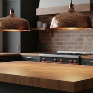 Copper Dome Lamp, Rustic Hanging Lamp, Hammered Pendant Light Fixture, Kitchen Island Lighting