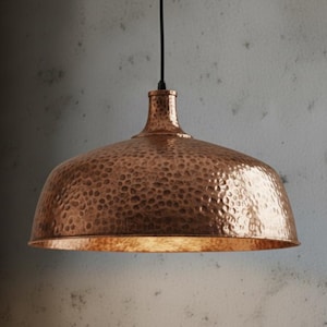 Copper Dome Lamp, Rustic Hanging Lamp, Hammered Pendant Light Fixture, Kitchen Island Lighting