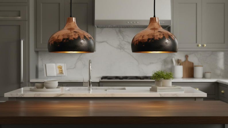 Handmade Copper Lamp, Rustic Black Moroccan Pendant Light, Island Lighting