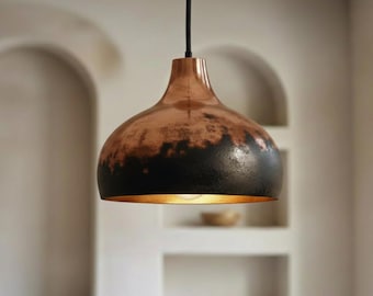 Handmade Copper Lamp, Rustic Black Moroccan Pendant Light, Island Lighting