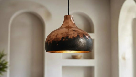 Handmade Copper Lamp, Rustic Black Moroccan Pendant Light, Island Lighting