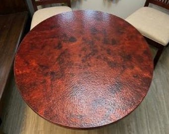 Handcrafted Red Copper Coffee Table, Moroccan Hammered Copper Table, Round Rusty Metal Art Table, Unique Living Room Decor, Custom Size
