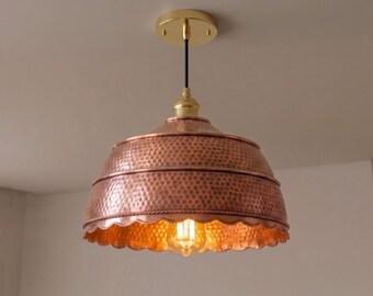 Lampada a sospensione in rame realizzata a mano, lampadario rustico a sospensione, plafoniera da cucina