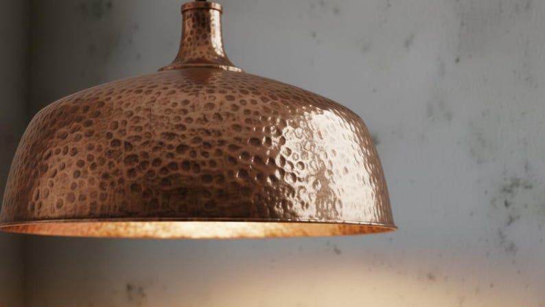 Copper Dome Lamp, Rustic Hanging Lamp, Hammered Pendant Light Fixture, Kitchen Island Lighting