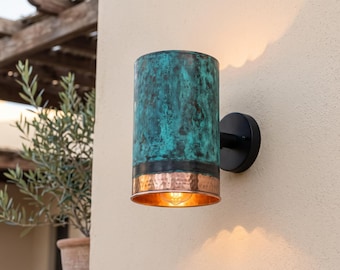Lampada da parete marocchina in rame, luce da esterno martellata color verderame, illuminazione moderna