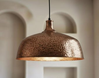 Copper Dome Lamp, Rustic Hanging Lamp, Hammered Pendant Light Fixture, Kitchen Island Lighting