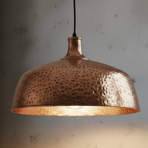 Copper Dome Lamp, Rustic Hanging Lamp, Hammered Pendant Light Fixture, Kitchen Island Lighting