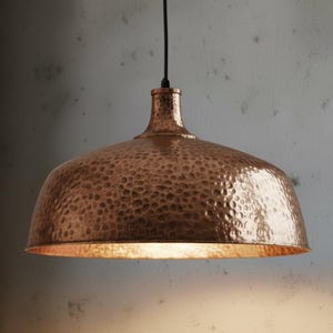 Copper Dome Lamp, Rustic Hanging Lamp, Hammered Pendant Light Fixture, Kitchen Island Lighting