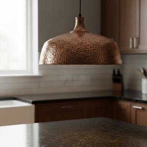 Copper Dome Lamp, Rustic Hanging Lamp, Hammered Pendant Light Fixture, Kitchen Island Lighting