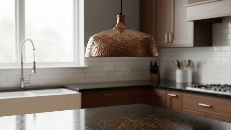 Copper Dome Lamp, Rustic Hanging Lamp, Hammered Pendant Light Fixture, Kitchen Island Lighting