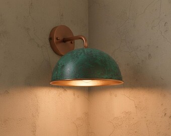 Handmade Copper Wall Sconce, Green Patina Lamp, Industrial Outdoor - Indoor Lighting