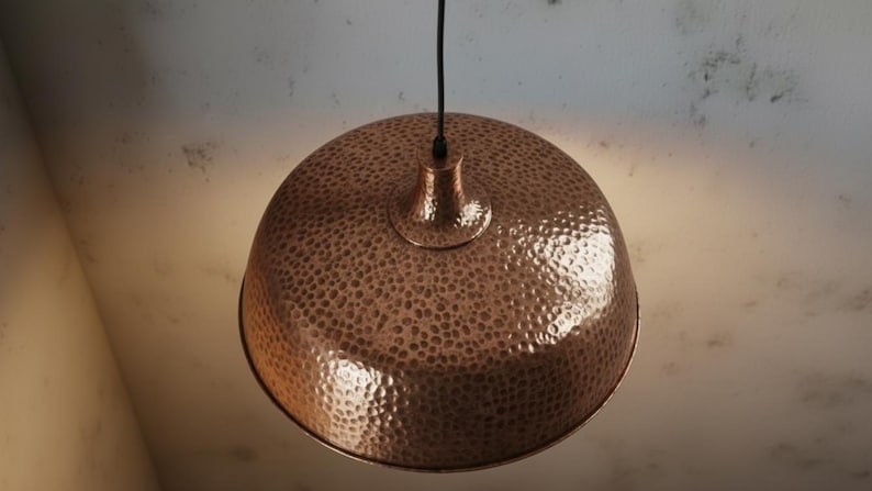 Copper Dome Lamp, Rustic Hanging Lamp, Hammered Pendant Light Fixture, Kitchen Island Lighting