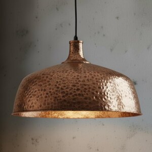 Copper Dome Lamp, Rustic Hanging Lamp, Hammered Pendant Light Fixture, Kitchen Island Lighting