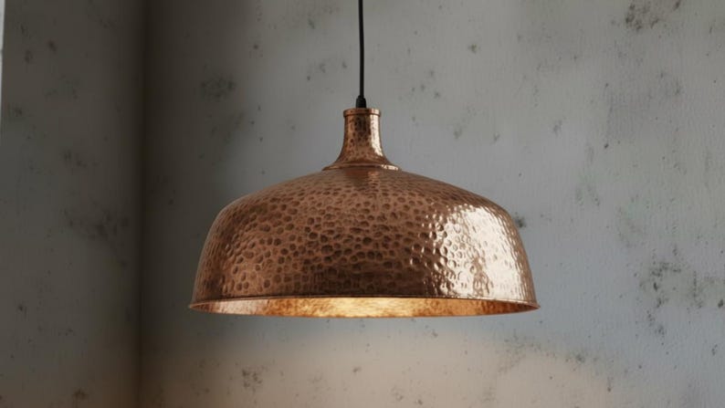 Copper Dome Lamp, Rustic Hanging Lamp, Hammered Pendant Light Fixture, Kitchen Island Lighting