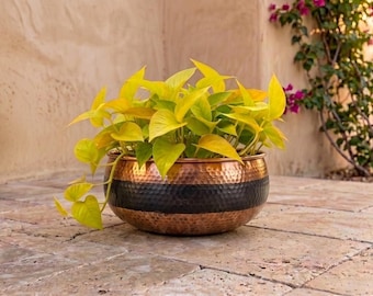 Vaso da interno in rame, ciotola in metallo martellato, decorazione boho marocchina