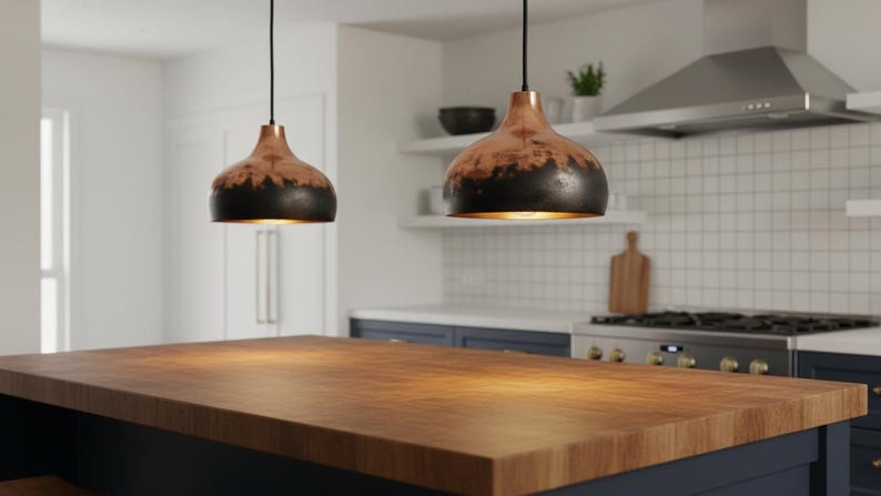 Handmade Copper Lamp, Rustic Black Moroccan Pendant Light, Island Lighting