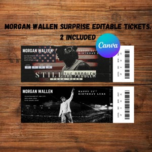 Puede incluir: Dos entradas editables sorpresa de Morgan Wallen. Las entradas presentan una imagen en blanco y negro de Morgan Wallen, con el texto "STILL THE PROBLEM TOUR 2026". Las entradas también incluyen el texto "HAPPY 21ST BIRTHDAY".