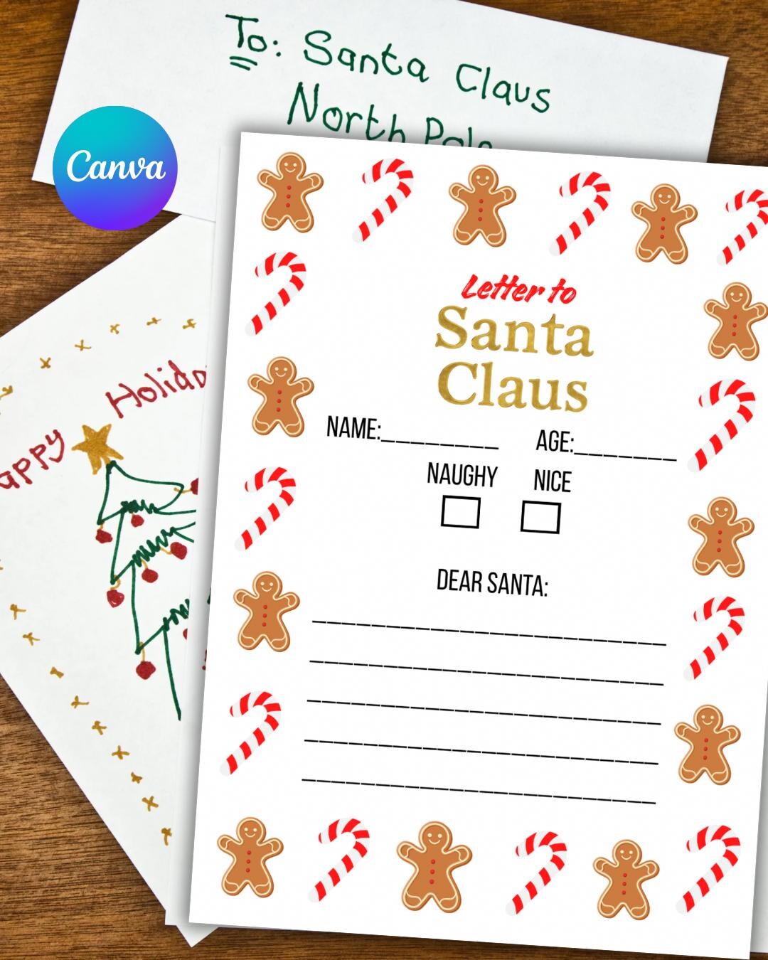 Letter to Santa Printable: Gingerbread Candy Cane Design (PDF) - Etsy